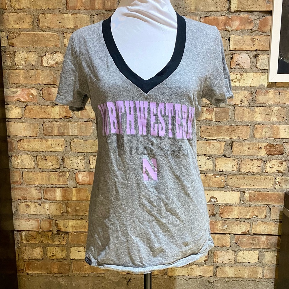 Northwestern University Wildcats V-Neck Ringer Tee